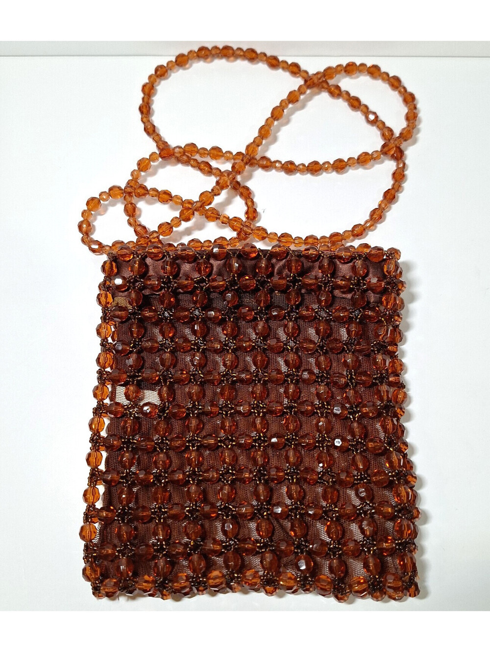 VTG Rebecca Molenaar Italian Amber Brown Beaded Evening Shoulder Bag Purse Y2K
